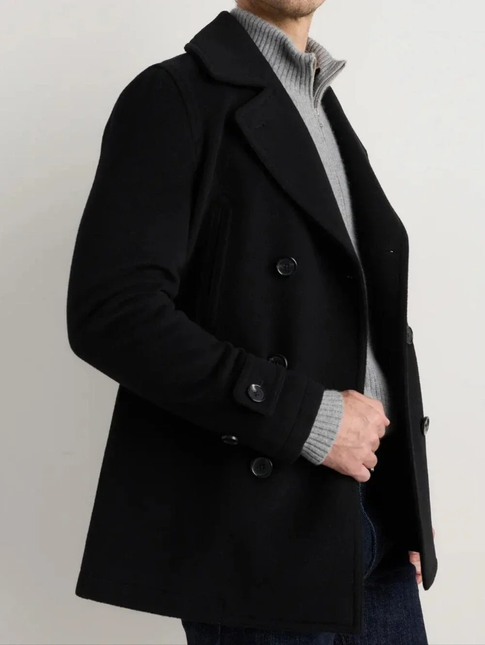 Quince Wool Cashmere Peacoat, Black, Size Large, New With Tags
